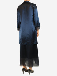 Navy satin silk dress and jacket set - size UK 10 Sets Chanel Boutique 