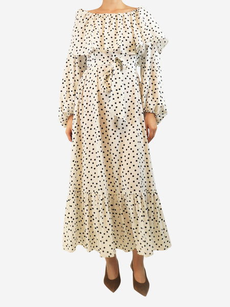 Black and white off-shoulder polka dot maxi dress - size UK 10 product image