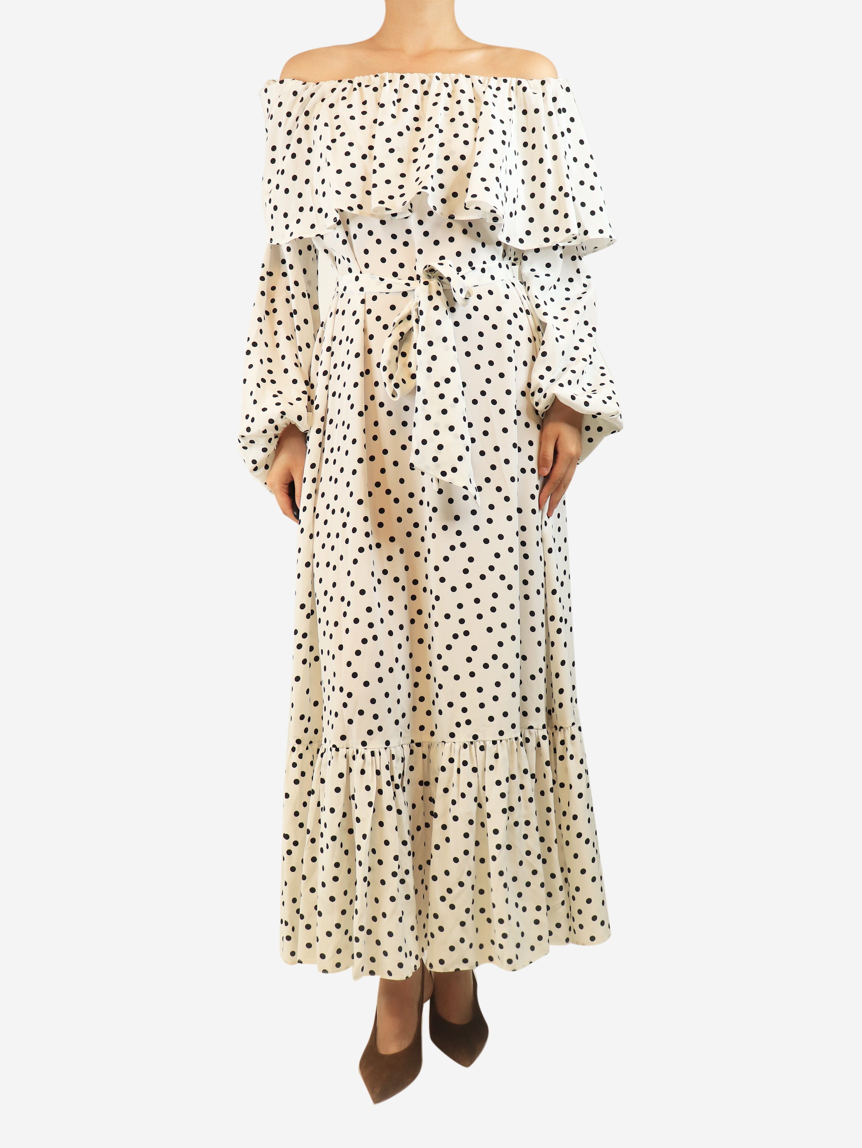 Black and white off-shoulder polka dot maxi dress - size UK 10 Dresses Francoise Paris 