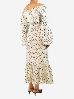 Black and white off-shoulder polka dot maxi dress - size UK 10 Dresses Francoise Paris 