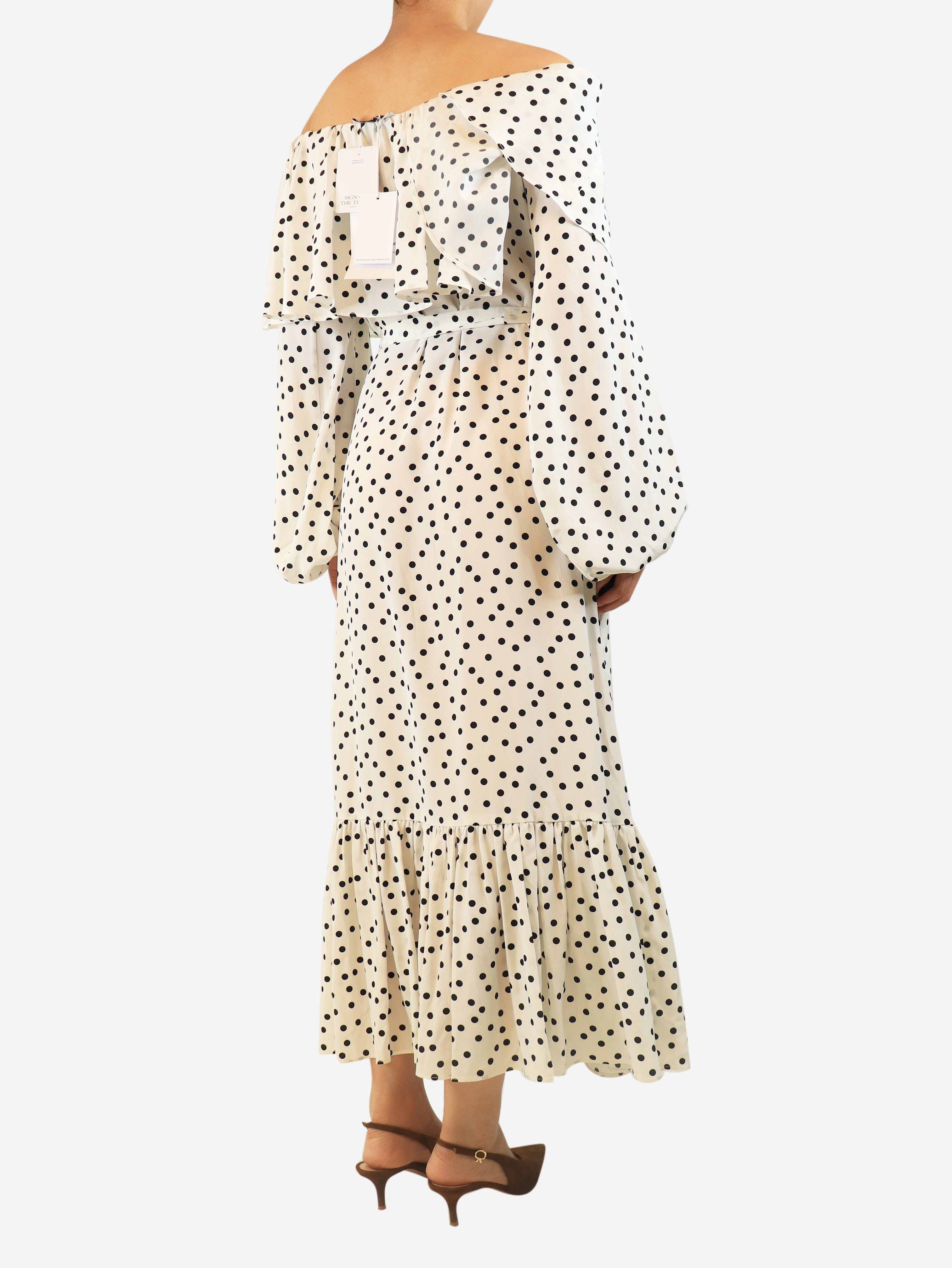 Black and white off-shoulder polka dot maxi dress - size UK 10 Dresses Francoise Paris 
