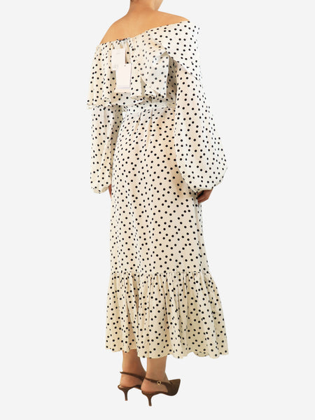 Black and white off-shoulder polka dot maxi dress - size UK 10 alternate image