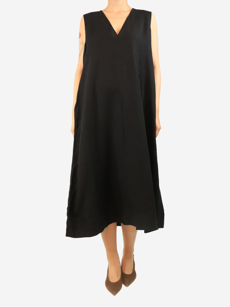 Black linen midi dress - size L Dresses Asceno 