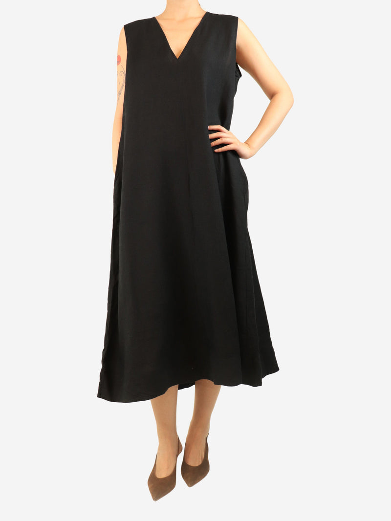 Black linen midi dress - size L Dresses Asceno 
