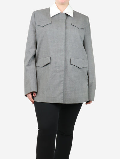 Grey collared wool jacket - size UK 12 Tops Prada 