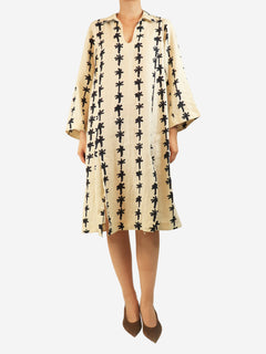 Cream and black printed midi dress - size L Dresses Desmond & Dempsey 