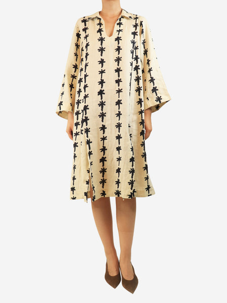 Cream and black printed midi dress - size L product image