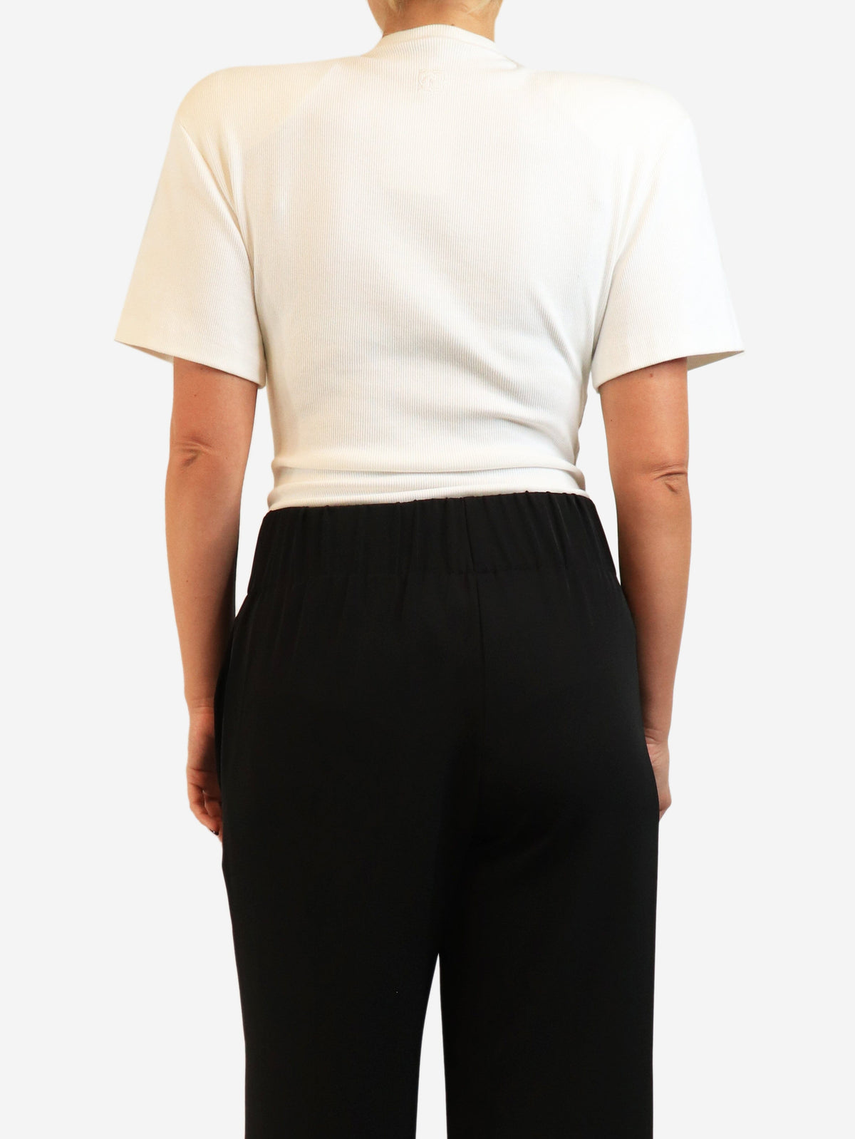 Cream short-sleeved ribbed bodysuit - size UK 8 Tops Magda Butrym 