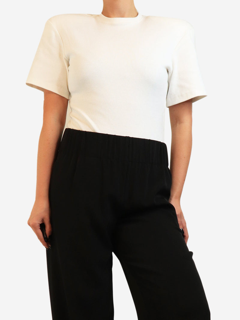 Cream short-sleeved ribbed bodysuit - size UK 8 Tops Magda Butrym 
