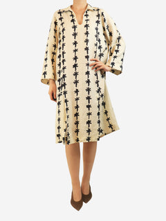 Cream and black printed midi dress - size L Dresses Desmond & Dempsey 