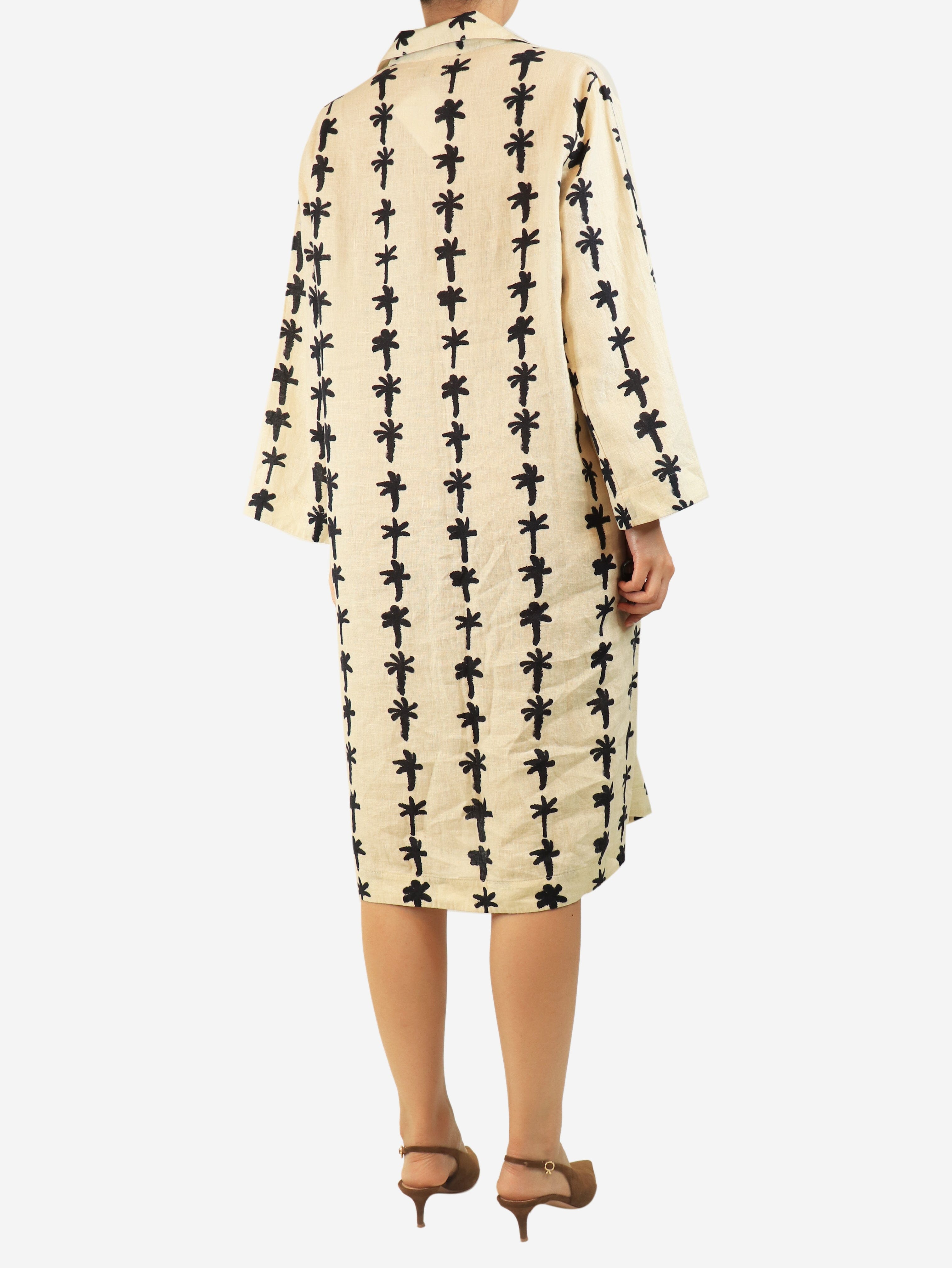 Cream and black printed midi dress - size L Dresses Desmond & Dempsey 