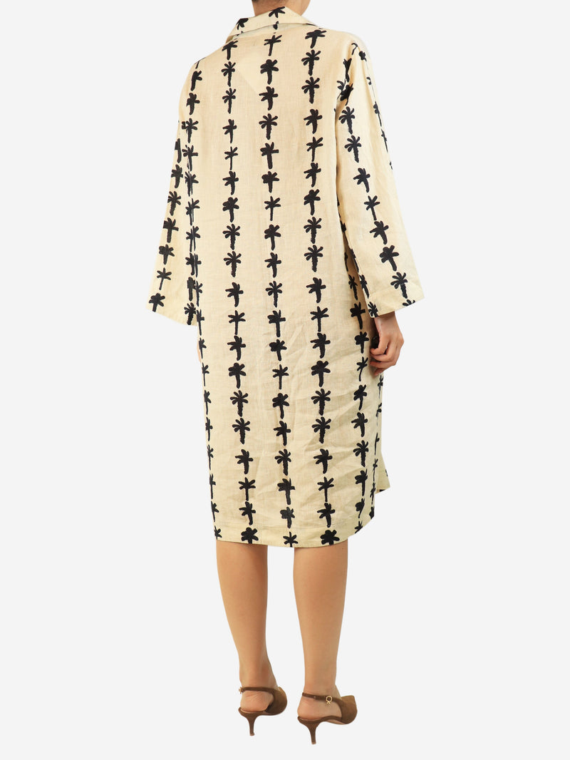 Cream and black printed midi dress - size L Dresses Desmond & Dempsey 