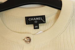 Cream ribbed fish motif cardigan - size UK 10 Knitwear Chanel 