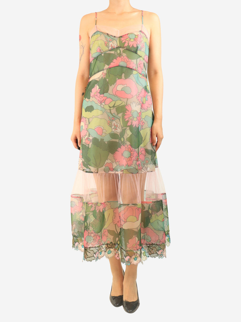 Green floral mesh slip dress - size UK 10 Dresses Fendi 