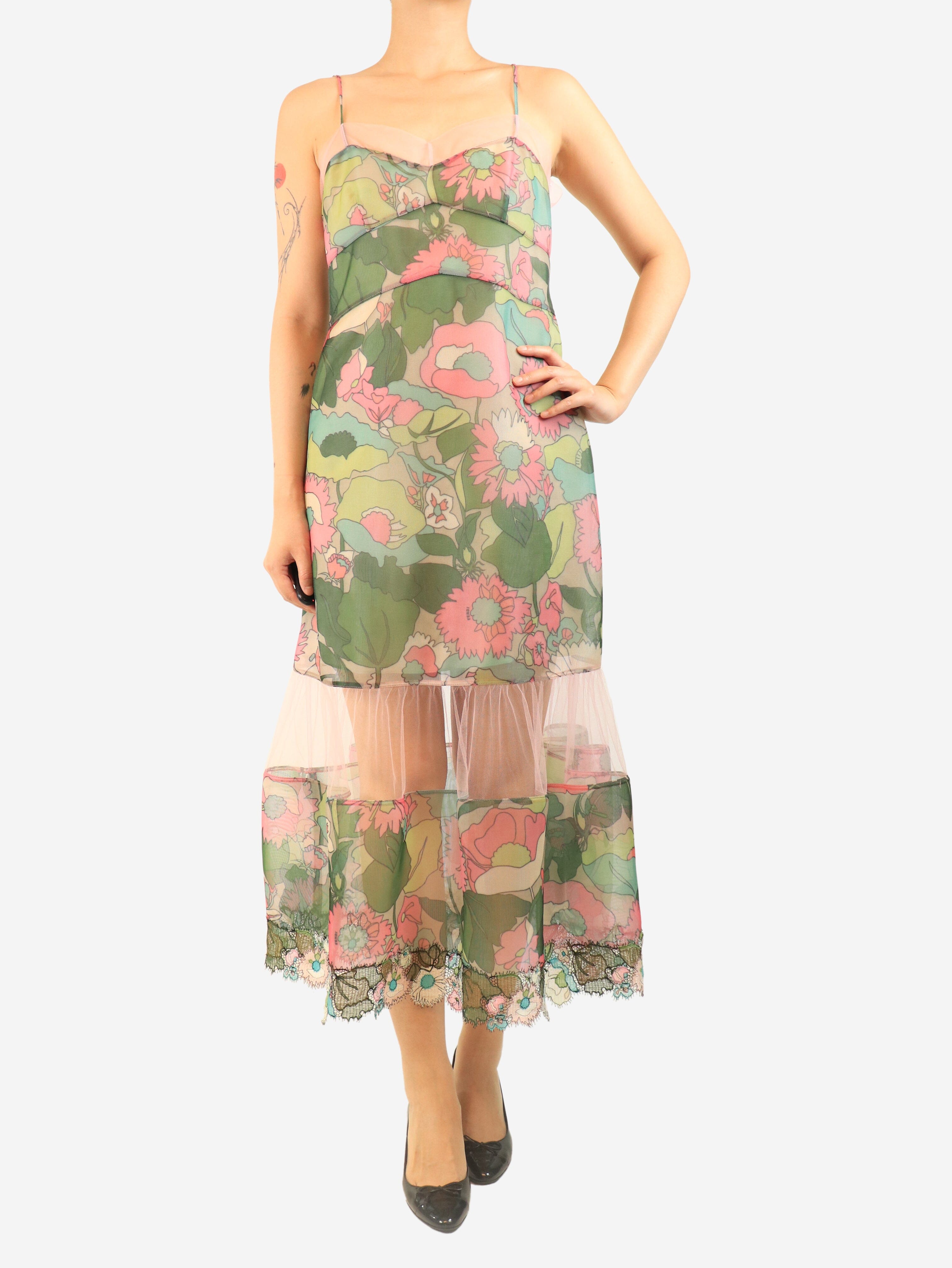 Green floral mesh slip dress - size UK 10 Dresses Fendi 