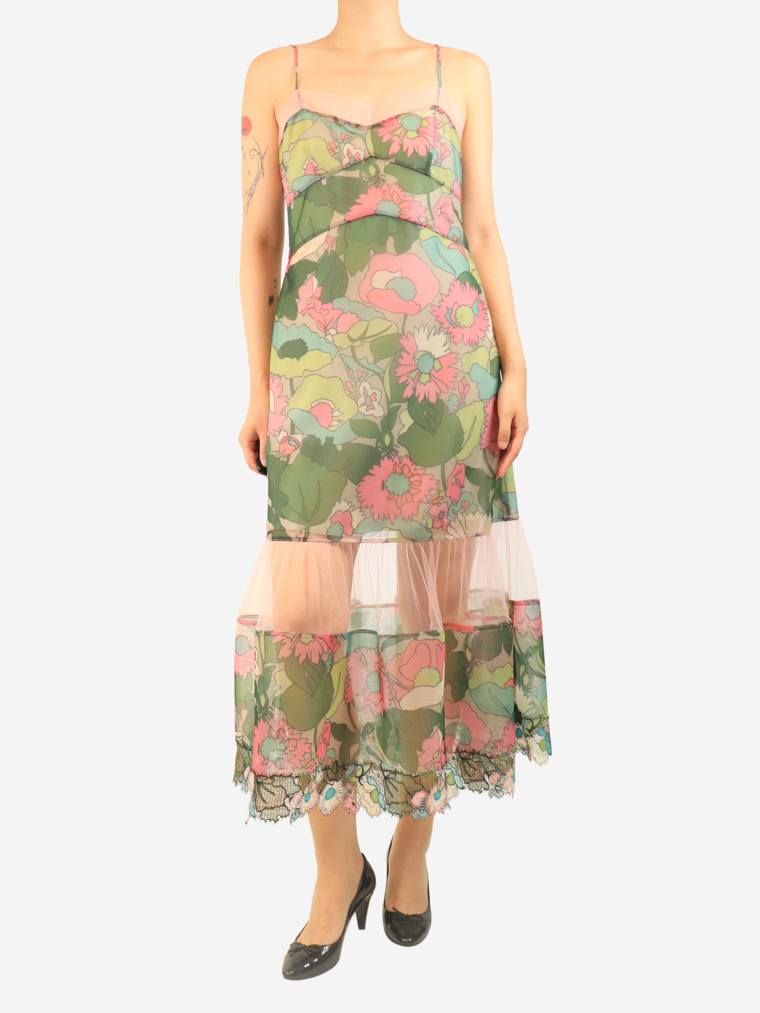 Green floral mesh slip dress - size UK 10 Dresses Fendi 