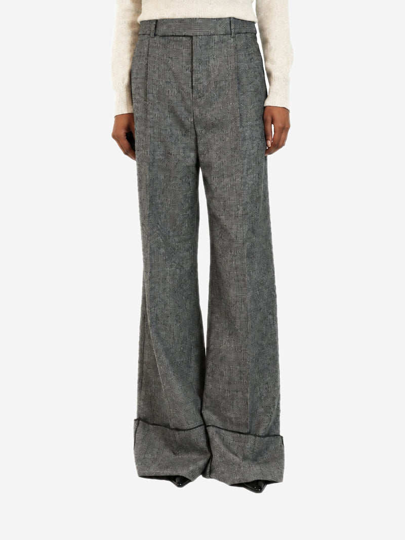 Grey houndstooth wide-leg trousers - size UK 8 Trousers Saint Laurent 
