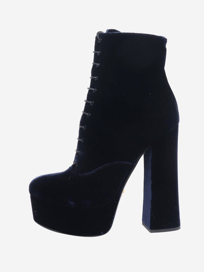 Navy velour lace up boots - size EU 36 (UK 3) Boots Prada 
