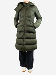 Moncler Khaki green long puffer coat - size UK 14