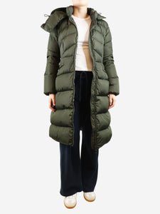 Moncler Khaki green long puffer coat - size UK 14