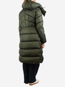 Moncler Khaki green long puffer coat - size UK 14