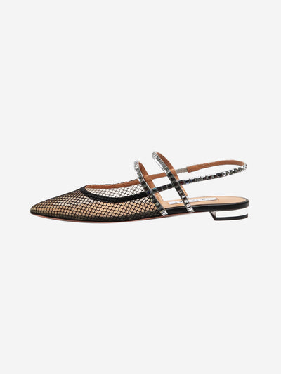 Black Martini crystal-embellished mesh flat sandals - size EU 37 (UK 4) Flat Sandals Aquazzura 
