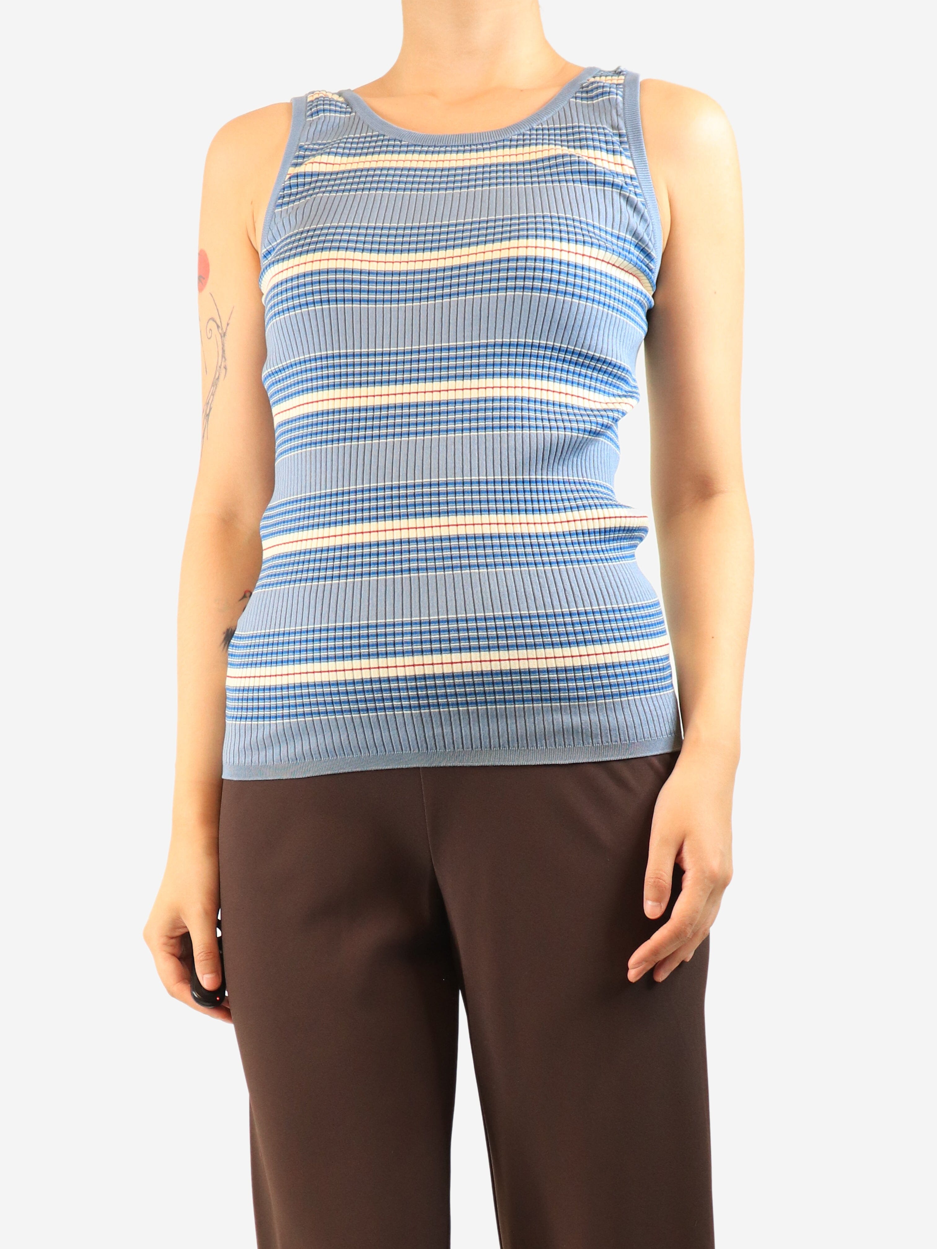 Blue striped rib-knit tank top - size UK 10 Tops Prada 