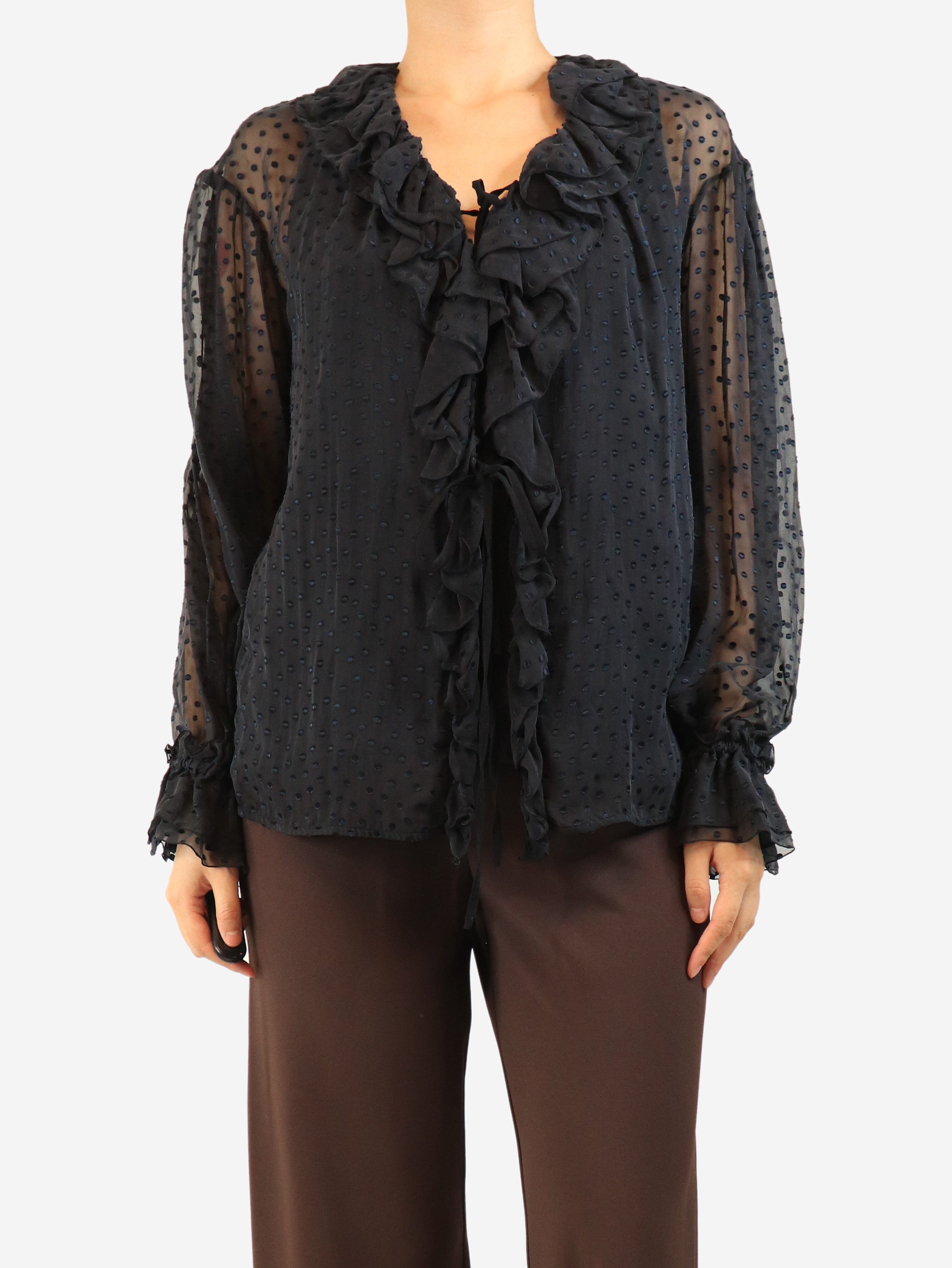 Navy polka dot wrap and blouse set - size UK 12 Sets Chloe 