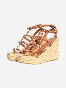 Valentino Tan Rockstud espadrilles wedge sandals - size EU 36