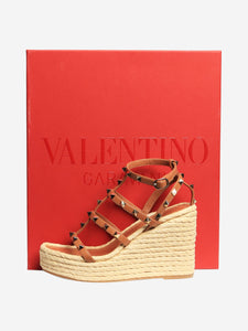 Valentino Tan Rockstud espadrilles wedge sandals - size EU 36