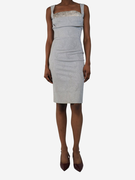 Grey paisley sequin corset-style midi dress - size UK 6 product image