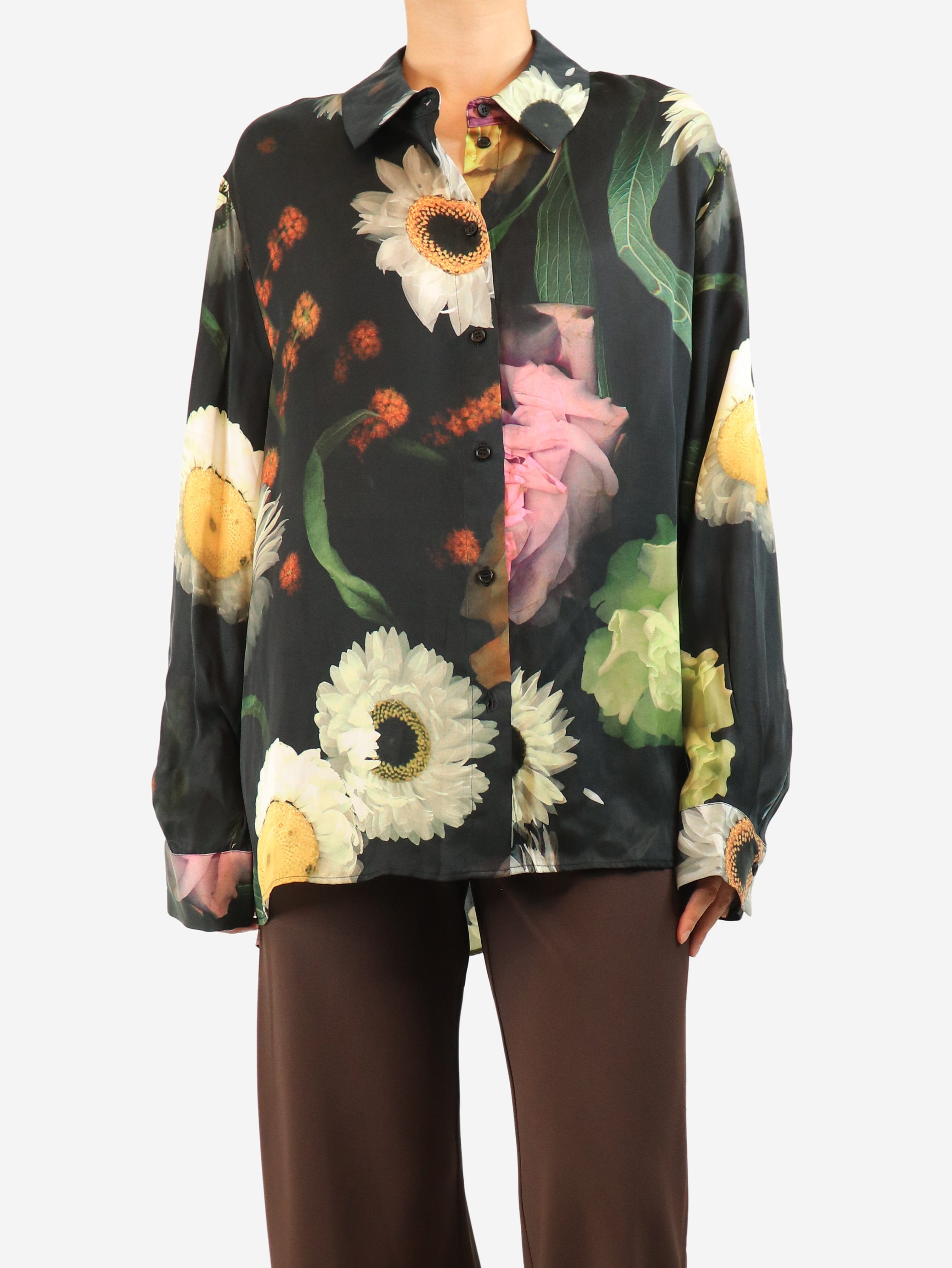 Black floral printed shirt - size XL Tops Stine Goya 