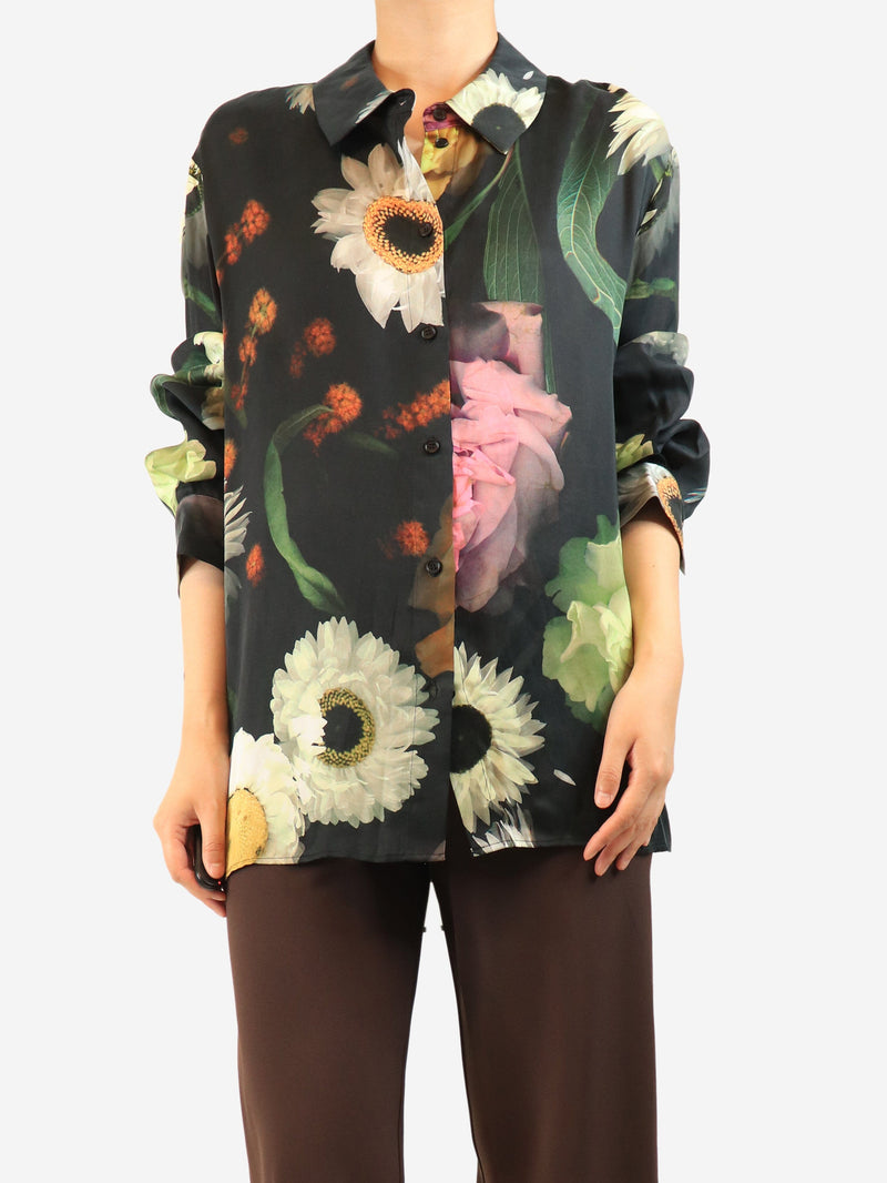Black floral printed shirt - size XL Tops Stine Goya 
