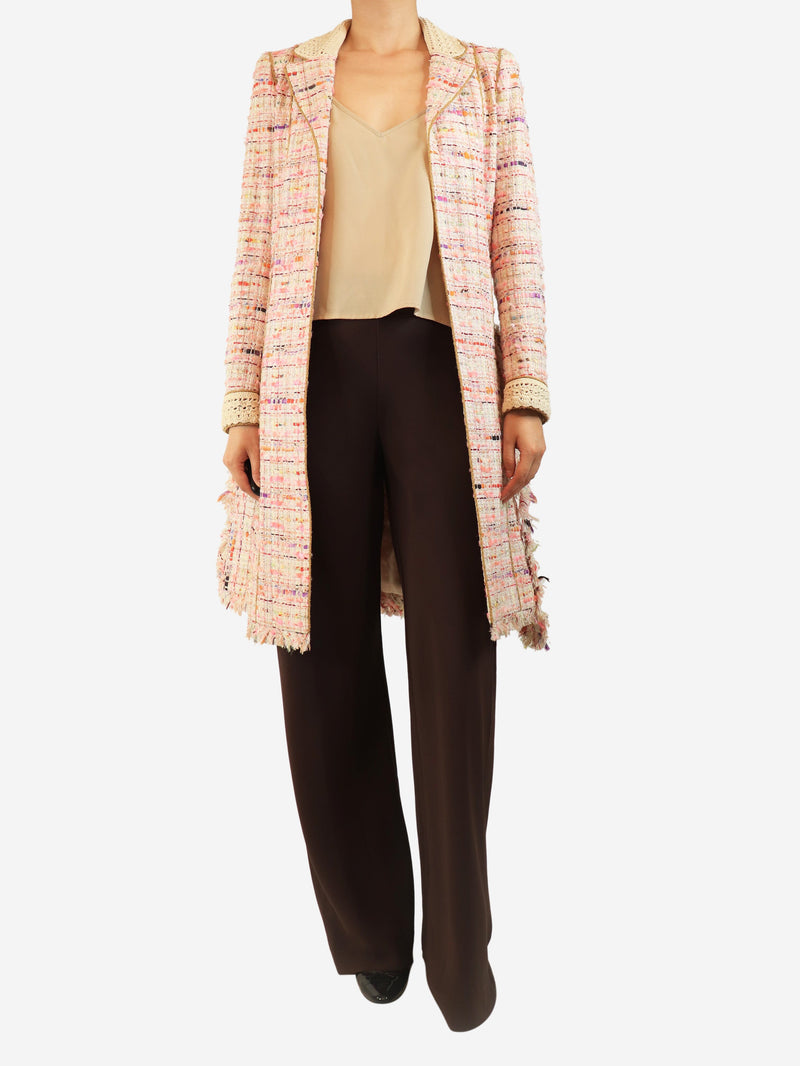 Pink tweed belted coat - size UK 8 Coats & Jackets Chanel 