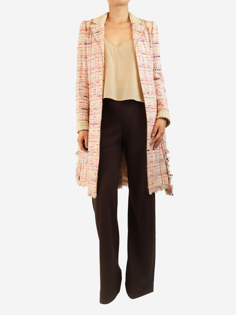Pink tweed belted coat - size UK 8 Coats & Jackets Chanel 