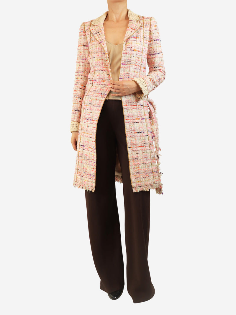 Pink tweed belted coat - size UK 8 Coats & Jackets Chanel 