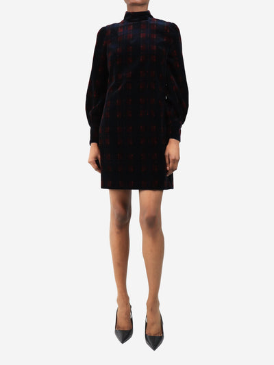 Navy plaid velour mini dress - size UK 8 Dresses Bella Freud 