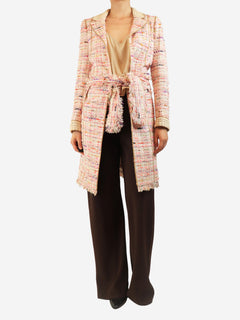 Pink tweed belted coat - size UK 8 Coats & Jackets Chanel 