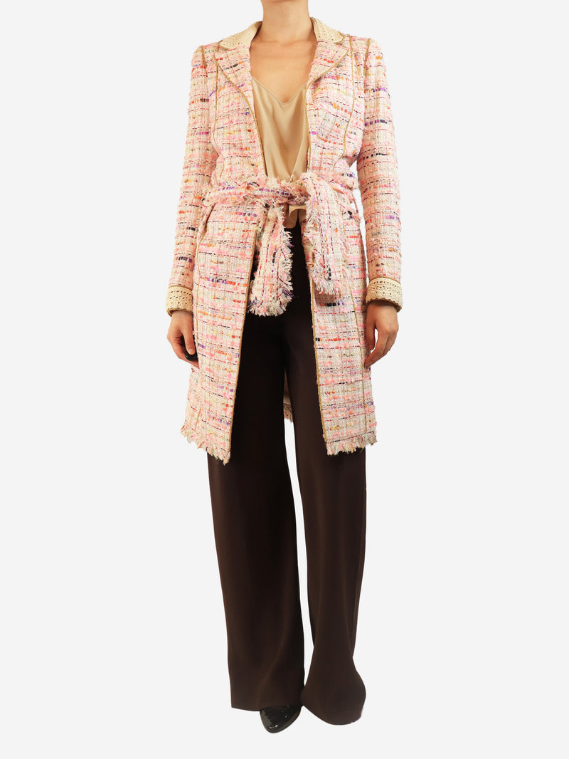 Pink tweed belted coat - size UK 8 Coats & Jackets Chanel 