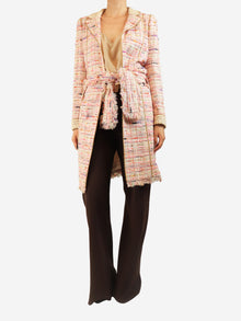 Pink tweed belted coat - size UK 8 Coats & Jackets Chanel 
