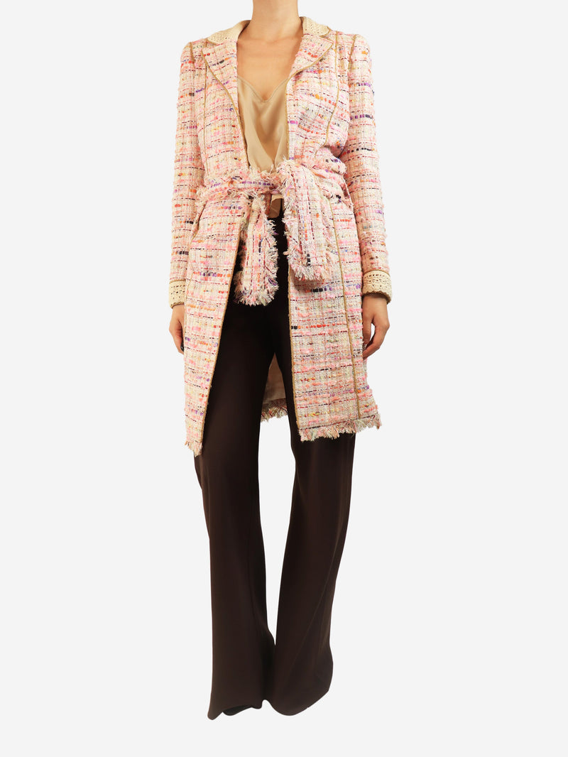 Pink tweed belted coat - size UK 8 Coats & Jackets Chanel 