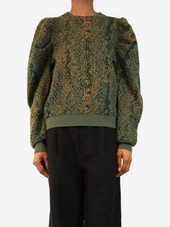Green python jacquard Gemma puff sleeve jumper - size S Knitwear Ulla Johnson 