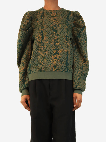 Green python jacquard Gemma puff sleeve jumper - size S product image