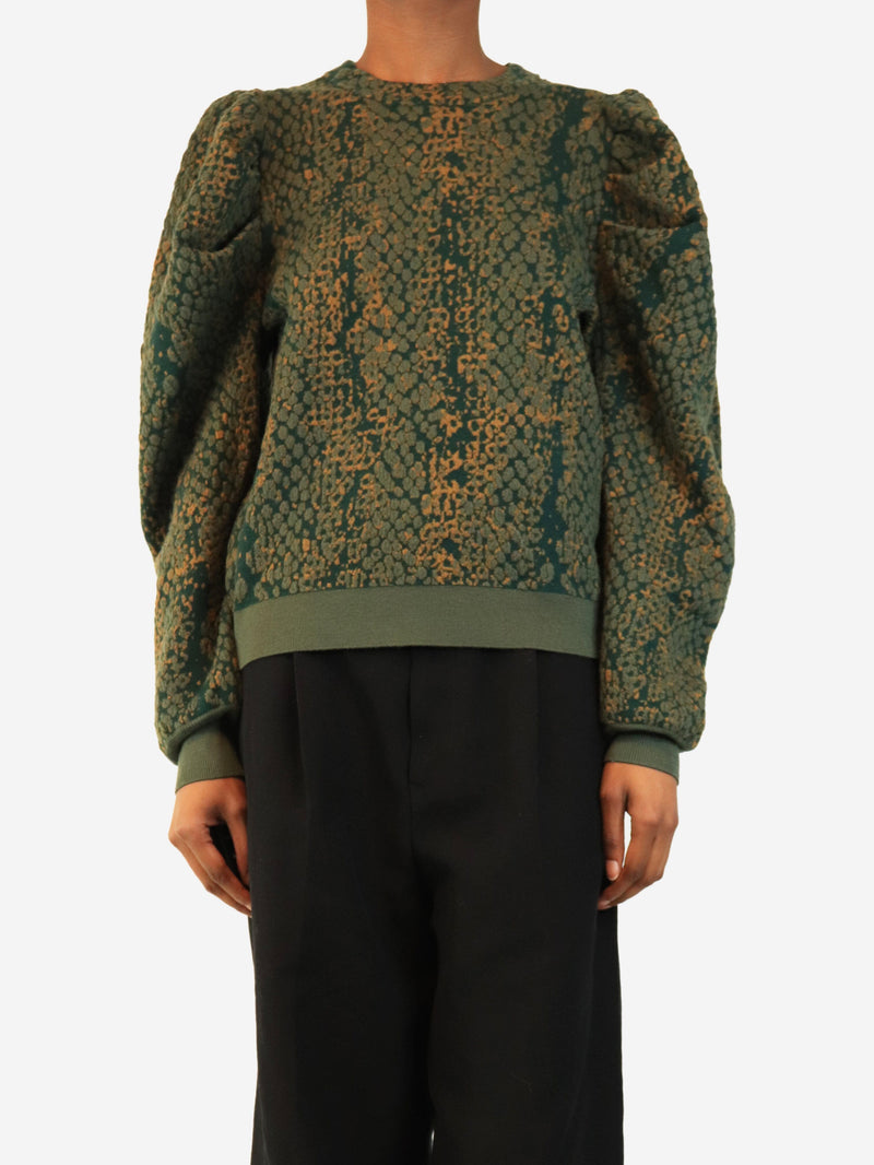 Green python jacquard Gemma puff sleeve jumper - size S Knitwear Ulla Johnson 