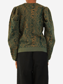 Green python jacquard Gemma puff sleeve jumper - size S Knitwear Ulla Johnson 