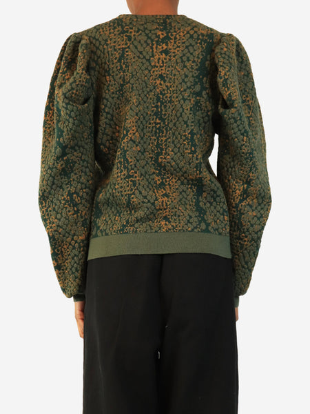 Green python jacquard Gemma puff sleeve jumper - size S alternate image