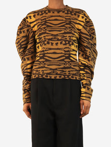 Brown animal jacquard puff-sleeve knit jumper - size S Knitwear Ulla Johnson 
