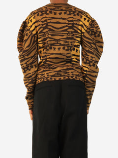Brown animal jacquard puff-sleeve knit jumper - size S Knitwear Ulla Johnson 