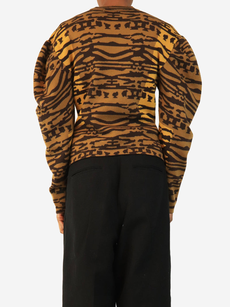 Brown animal jacquard puff-sleeve knit jumper - size S Knitwear Ulla Johnson 