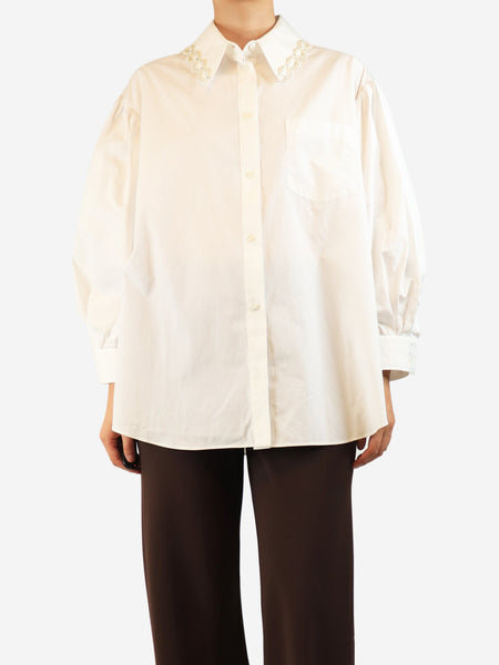 White faux-pearl embellished shirt - size UK 10 product image